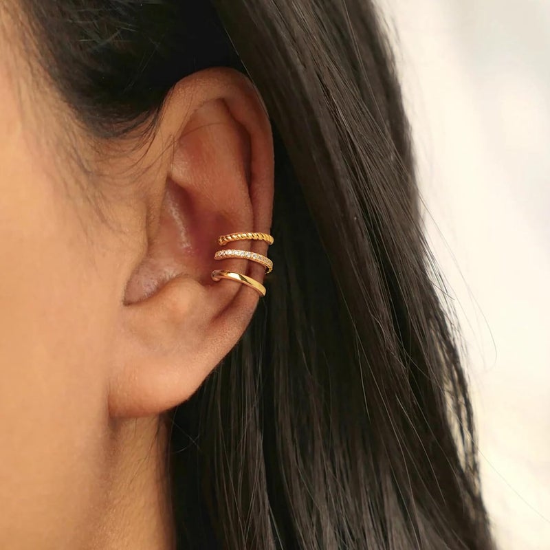 Funsanny Store Gold Ear Cuffs Earrings for Women Non Piercing - Clip on Cartilage Earrings Dainty 14K Gold Sterling Silver Plated Cubic Zirconia Huggie Hoop Earring for Women No Tarnish Trendy Jewelry Set - Image 2